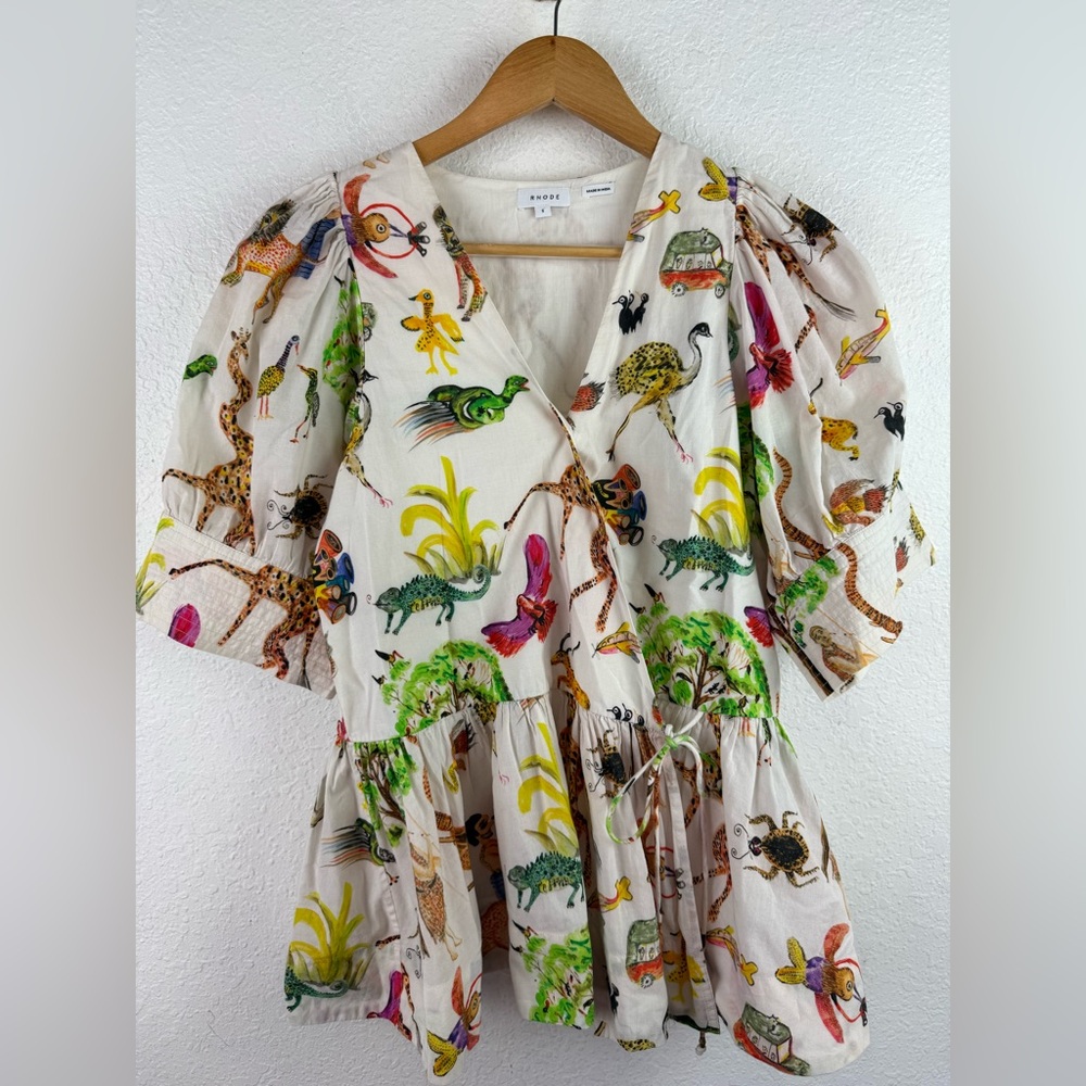 RHODE Ava Top S Safari Print HTF Peplum Ruffle Wrap - Picture 4 of 12